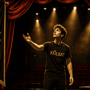 Külsat Sanat Akademisi öğrencisi sahnede performans sergiliyor.