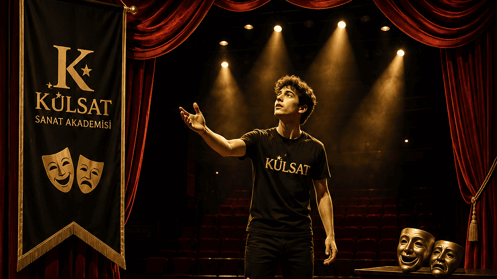 Külsat Sanat Akademisi öğrencisi sahnede performans sergiliyor.